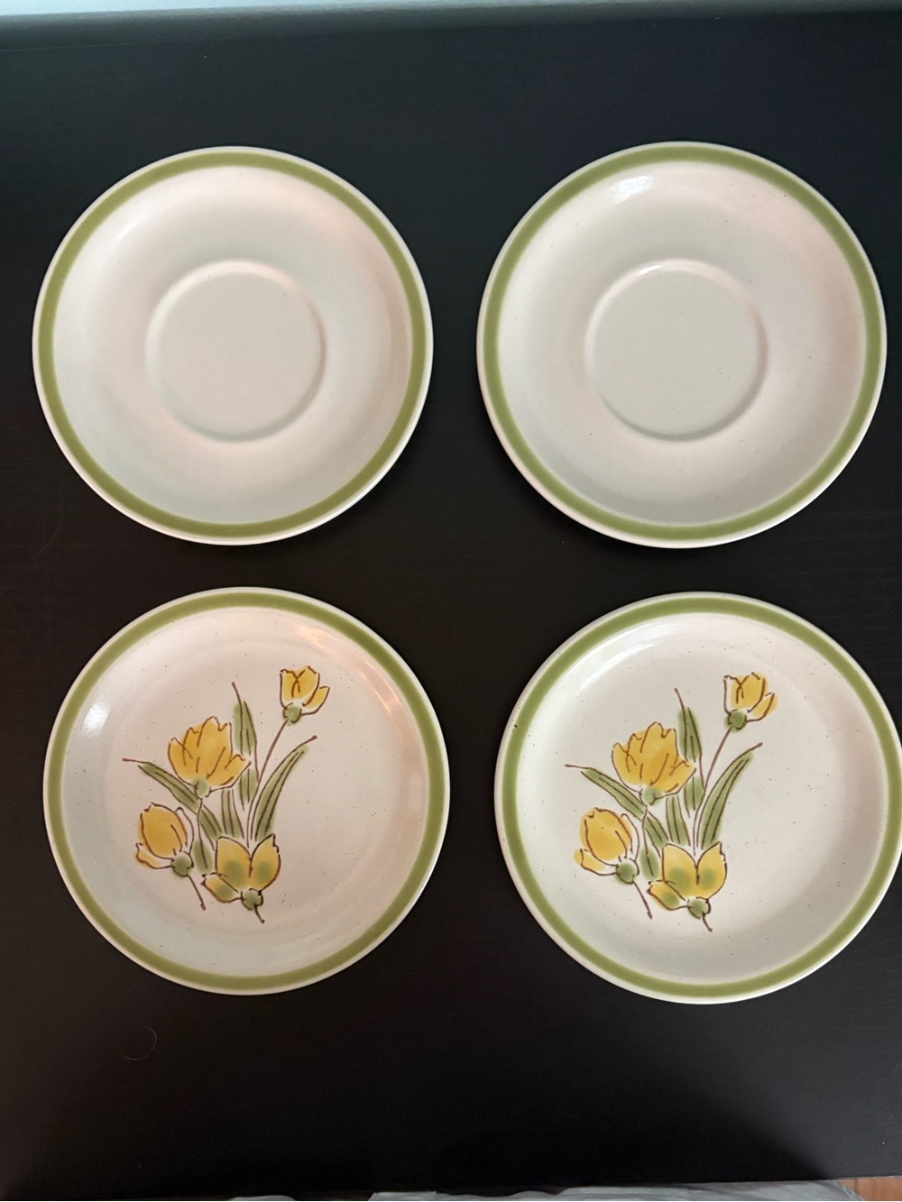 Stoney Brook Stoneware 6” Plates with Yellow Floral Design